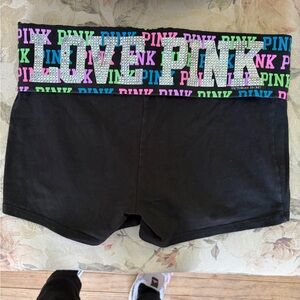 Black Shorts with Colorful LOVE PINK Waistband